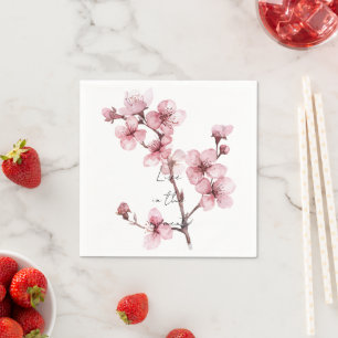 White Pink Cherry Blossom Floral Napkin