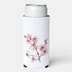 White Pink Cherry Blossom Floral Seltzer Can Cooler
