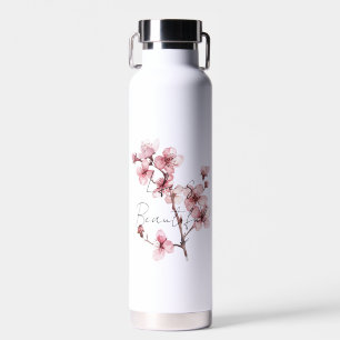 White Pink Cherry Blossom Floral  Water Bottle