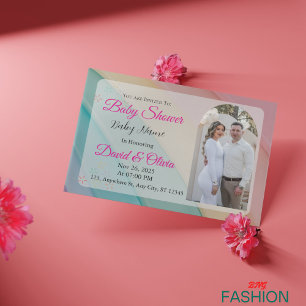 White & Pink Classic Colorful Baby Shower Invitation
