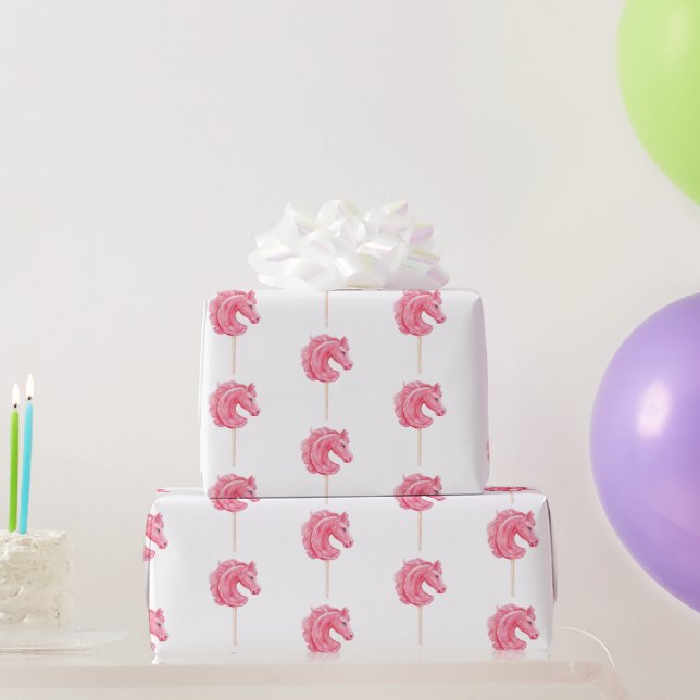 White Pink Cowgirl Horses Birthday Wrapping Paper (Party Gifts)