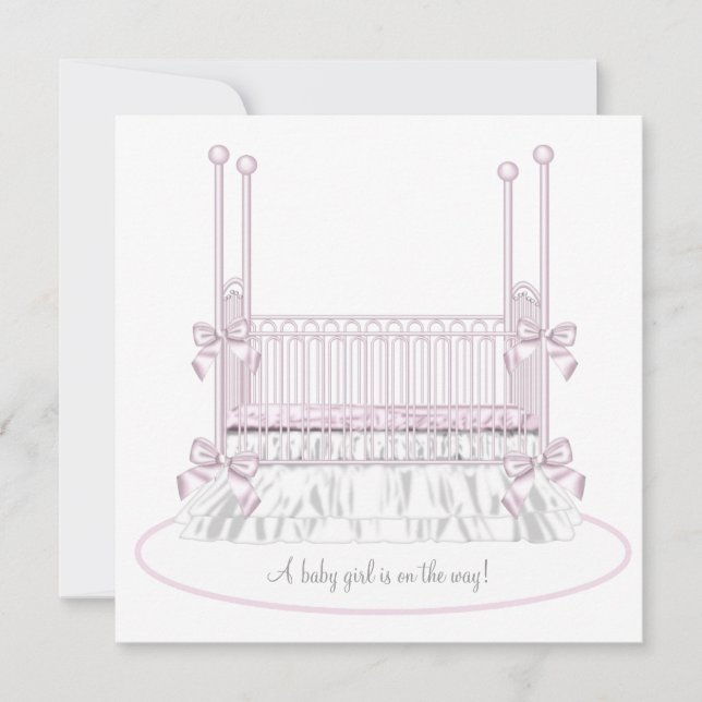 White Pink Crib Girl Baby Shower Invitation (Front)
