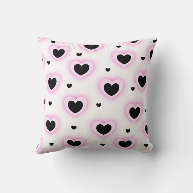 White Pink Cute Cosy Modern Romantic Chic Heart  Cushion (Back)