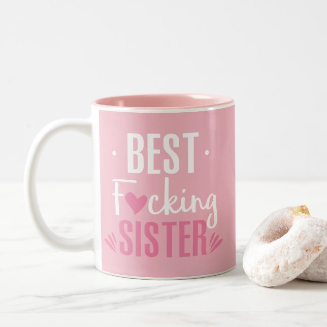 White pink cute love Coffee  Best Sister Two-Tone Coffee Mug (With Donut)