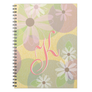 White & Pink Daisies & Coloured Circles Monogram Notebook