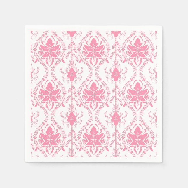 white pink damask pattern  napkin (Front)