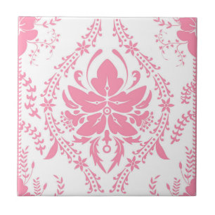 white pink damask pattern tile