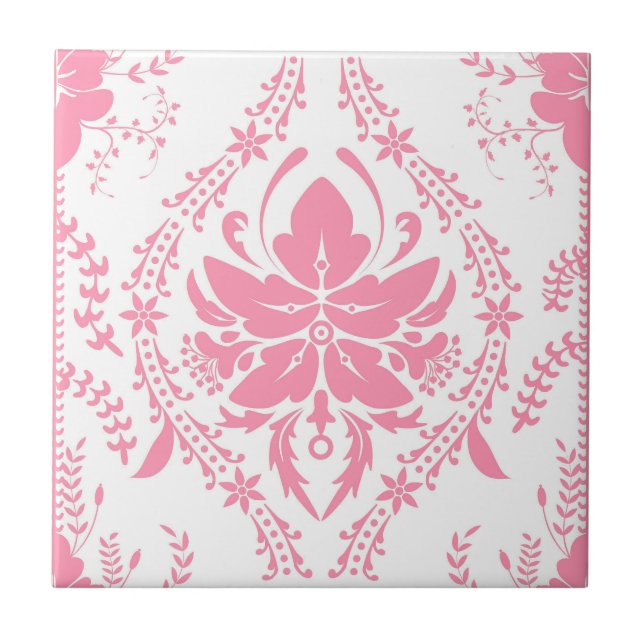 white pink damask pattern  tile (Front)