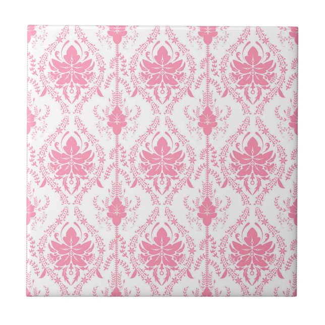 white pink damask pattern  tile (Front)