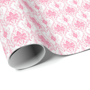 white pink damask pattern wrapping paper