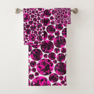 WHITE PINK DIAMOND PATTERN BATHROOM TOWEL SET
