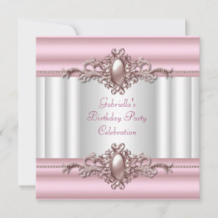 White Pink Elegant Birthday Party Pearl Image Invitation