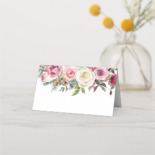 White Pink Elegant Flowers Name Number Place cards