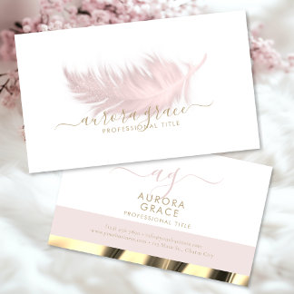 White Pink Feather Gold Business Card