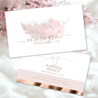 White Pink Feather Rose Gold Business Card