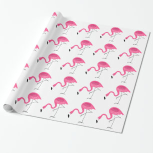 White & Pink Flamingos Pattern Wrapping Paper