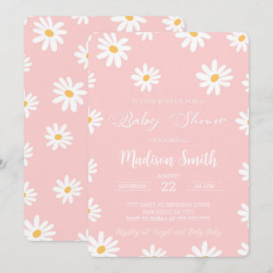 White & Pink Floral Daisy Baby Shower Invitation