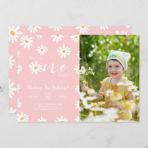 White & Pink Floral Daisy Photo Invitation
