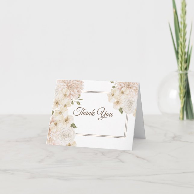White Pink Floral Frame Modern Wedding Party Thank You Card (Front)