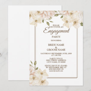 White Pink Floral Greenery Modern Engagement Party Invitation