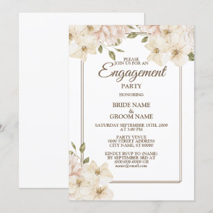White Pink Floral Greenery Modern Engagement Party Invitation
