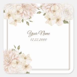 White Pink Floral Greenery Modern Wedding Party Square Sticker