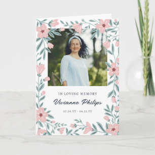 White & Pink Floral Photo Funeral Program Invitation
