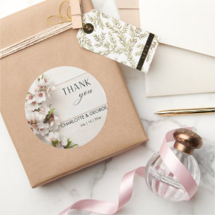 White Pink Floral   Wedding Favour Classic Round Sticker