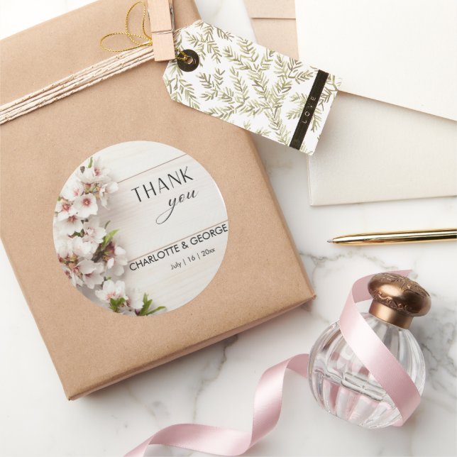 White Pink Floral | Wedding Favour Classic Round Sticker (Gifting)