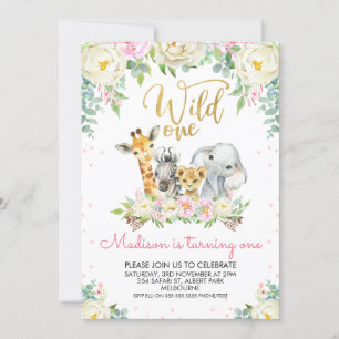 White Pink Floral Wild One Birthday Invitation