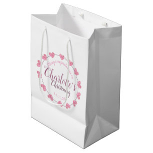 White & pink flower baby girl christening gift bag