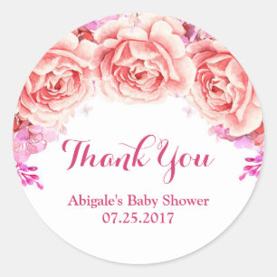 White Pink Flower Baby Shower Favour Tags