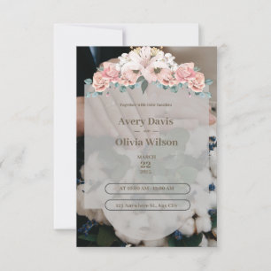 White Pink Flower Decoration Wedding Invitation