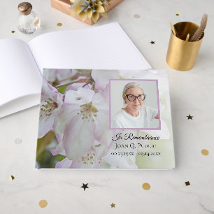 White Pink Flowers Celebration of Life Funeral Guest Book