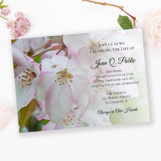 White Pink Flowers Celebration of Life Memorial Invitation (Creator Uploaded)