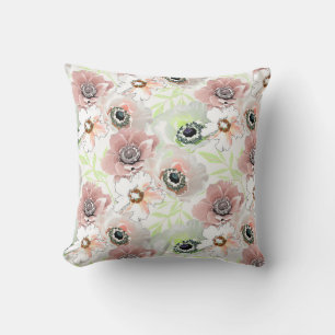 White, pink flowers. cushion