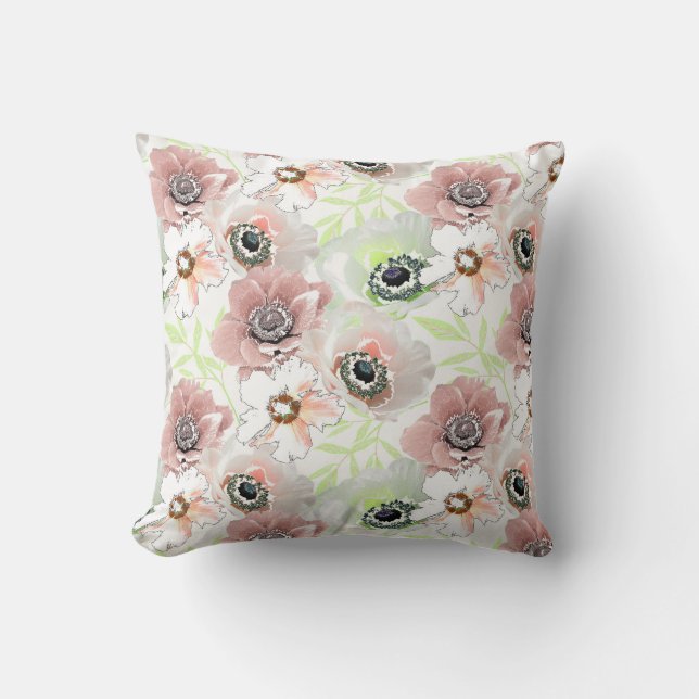 White, pink flowers. cushion (Front)