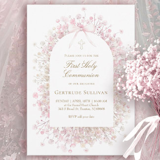 white pink flowers | First Holy Communion Invitation
