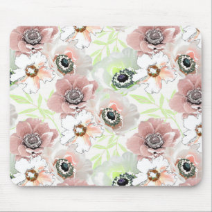 White, pink flowers.  mouse mat
