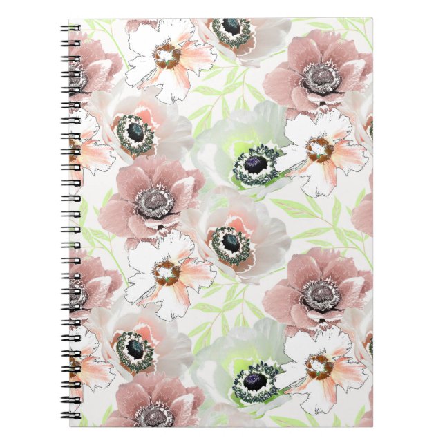 White, pink flowers.  notebook (Front)