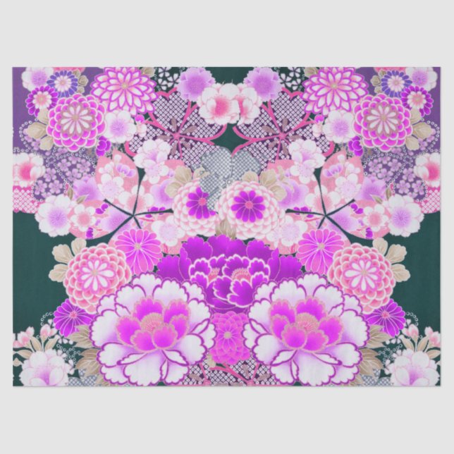 WHITE PINK FLOWERS Peony,Roses Japanese Floral Tissue Paper (Front)