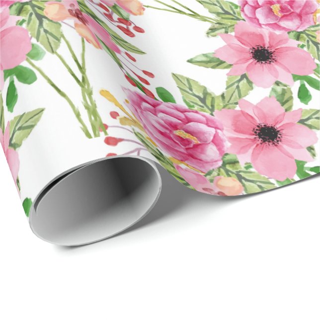 White | Pink Flowers Wrapping Paper (Roll Corner)
