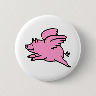 White Pink Flying Pig 6 Cm Round Badge