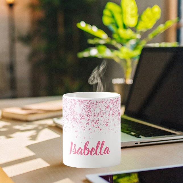 White pink glitter name script coffee mug (Creator Uploaded)