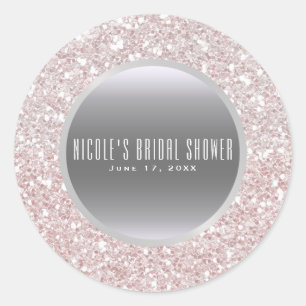 White Pink Glitter & Silver Elegant Wedding Favour Classic Round Sticker