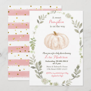 White Pink Gold Pumpkin baby shower Invitation