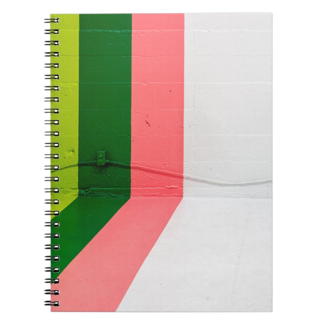 White, pink, green, and yellow painted wall notebook (Front)