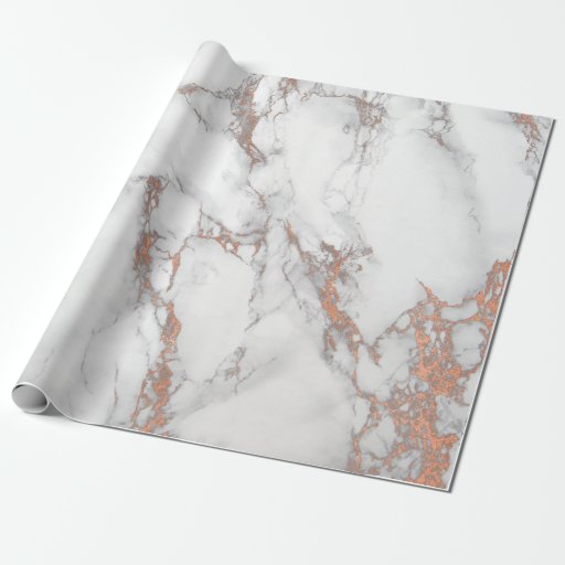 Image of White Pink Grey Marble Shiny Brushes Stone Copper Wrapping Paper