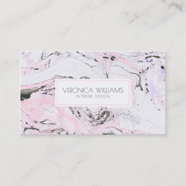 White & Pink & Grey Modern Marble Swirls Business Card (Front)