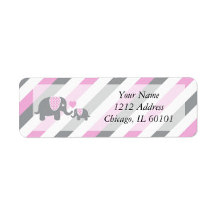 White, Pink & Grey Stripe Elephants Baby Shower
